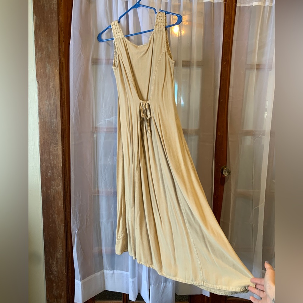 Tie-Back Cream Rayon Dress Size M - Picture 3 of 5